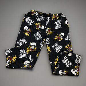 Guitar Hero Skull Flame Pajama Pants Black Fleece Lounge Sleepwear Adult XL